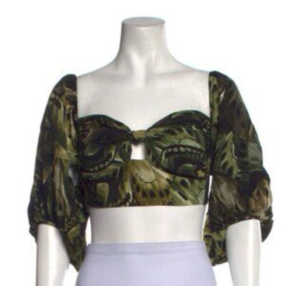 FARM RIO butterfly wing green pattern top